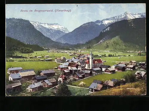 AK Bezau im Bregenzerwald, Blick auf die Dächer der Gemeinde