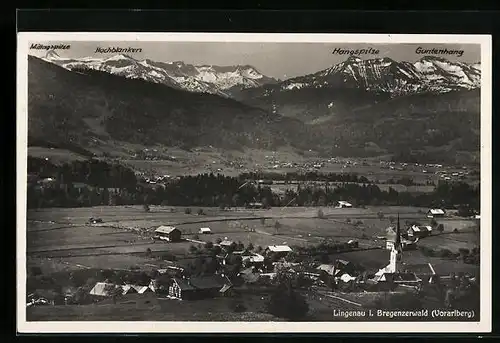 AK Lingenau im Bregenzerwald, Fernansicht mit Mittagspitze, Hochblanken, Hangspitze und Guntenhang