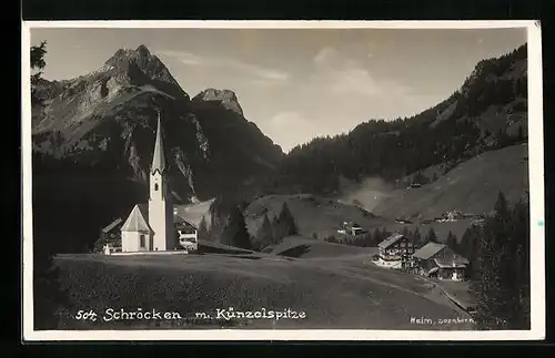 AK Schröcken, Teilansicht mit Kirche und Künzelspitze
