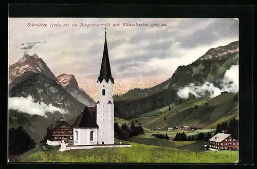 AK Schröcken i. Bregenzerwald, Kirche gegen Künzelspitze