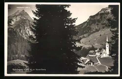 AK Schröcken i. Bregenzerwald, Teilansicht mit Künzelspitze und Kapelle