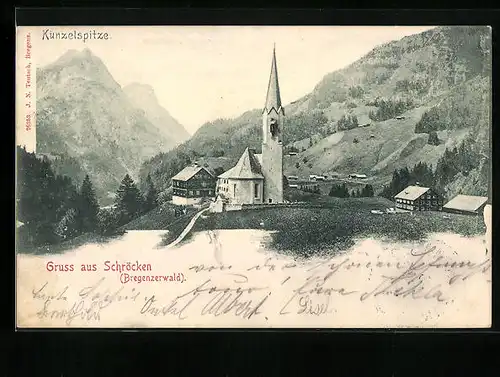 AK Schröcken i. Bregenzerwald, Ortsansicht mit Kirche und Gebirgslandschaft