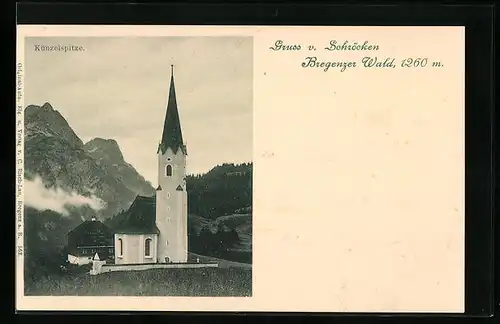 AK Schröcken i. Bregenzerwald, Kirche mit Friedhof gegen Künzelspitze