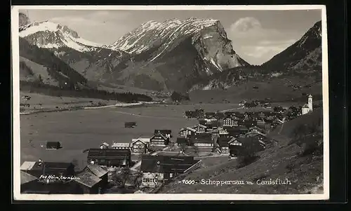 AK Schoppernau, Ortsansicht gegen Canisfluh