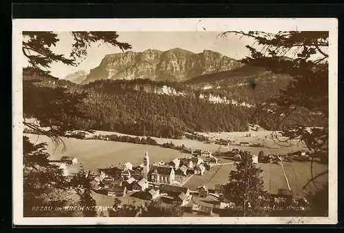 AK Bezau, Ort und Umgebung aus der Vogelschau