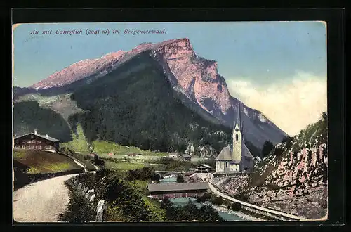 AK Au im Bregenzerwald, Ortspartie mit Strasse, Fluss und Canisfluh