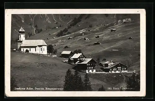 AK Damüls, Teilansicht mit Gasthof Adler und Kirche