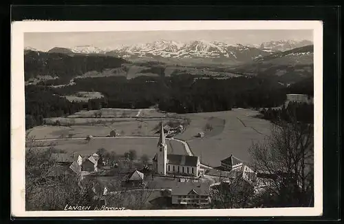 AK Langen bei Bregenz, Ortsansicht mit Gebirgskette aus der Vogelschau