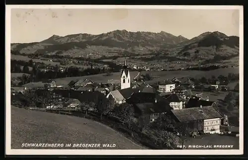 AK Schwarzenberg im Bregenzer Wald, Teilansicht mit Kirche