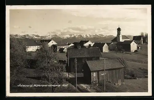 AK Sulzberg, Alpenpanorama mit Kirche
