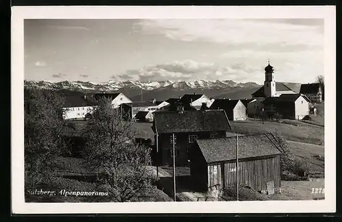 AK Sulzberg, Alpenpanorama mit Kirche