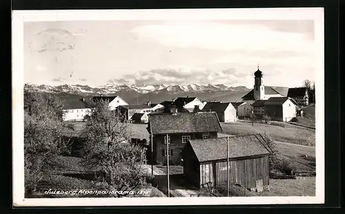 AK Sulzberg, Alpenpanorama mit Kirche