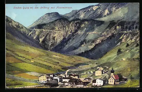 AK Stuben am Arlberg, Teilansicht mit Flexenstrasse