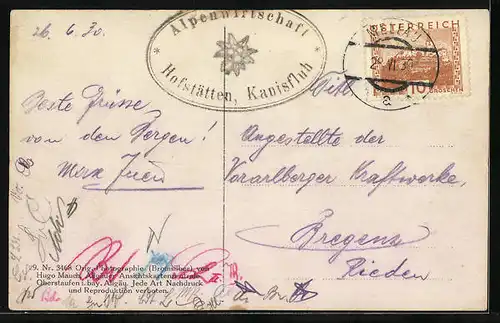 AK Hofstetten, Berggasthaus Hofstetten am Übergang von Mellau zur Kanisfluh und Mittagspitze mit Hangspitze
