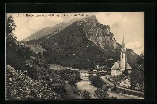 AK Au i. Bregenzerwalde, Ortspartie mit Kirche und Kanisfluh