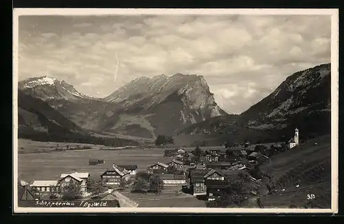AK Schoppernau /Bregenzerwald, Teilansicht mit Bergen