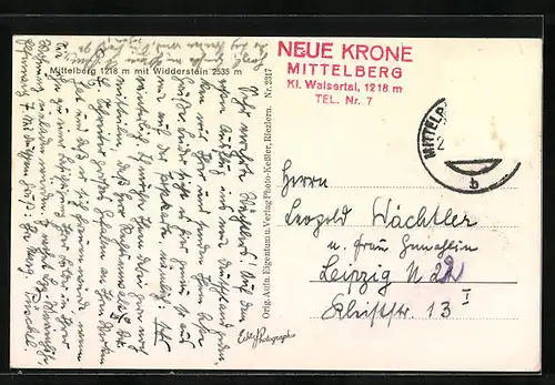 AK Mittelberg, Teilansicht mit Widderstein im Schnee