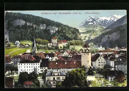AK Feldkirch, Teilansicht mit Kirche und Gurtisspitze