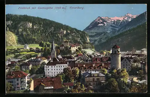 AK Feldkirch, Teilansicht mit Kirche und Gurtisspitze