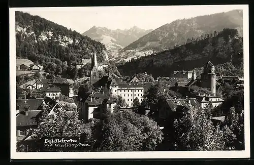 AK Feldkirch, Teilansicht mit Kirche und Gurtisspitze