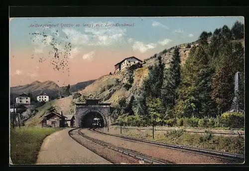 AK St. Anton /Arlberg, Arlbergtunnel mit Lott-Denkmal