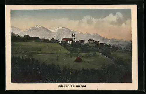 AK Bildstein, Gesamtansicht mit Gebirgskette