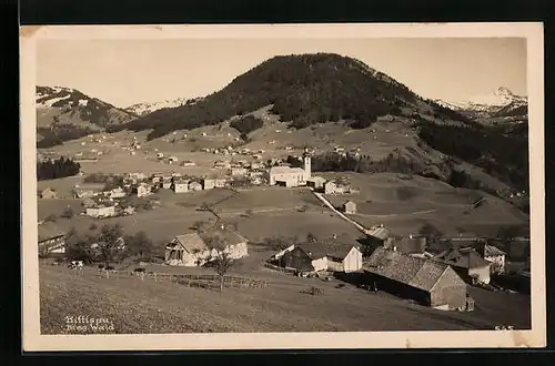 AK Hittisau, Ortsansicht mit Blick auf Berg