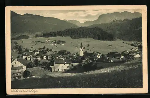 AK Schwarzenberg, Ortsansicht mit Umgebung und Fernblick