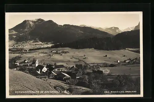 AK Schwarzenberg, Ortsansicht mit Alpenblick aus der Vogelschau