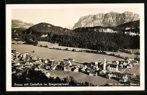 AK Bezau, Ortsansicht von oben mit Canisfluh