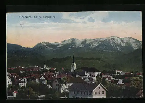 AK Dornbirn, Teilansicht aus der Vogelschau mit Gebirgszug