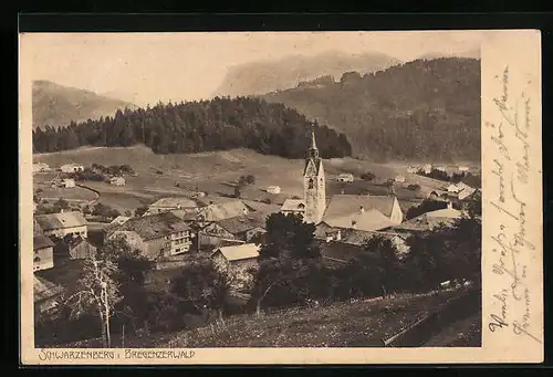 AK Schwarzenberg, Teilansicht mit Umgebung von oben gesehen