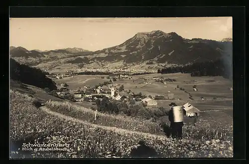 AK Schwarzenberg, Ortsansicht mit Blick nach Andelsbuch
