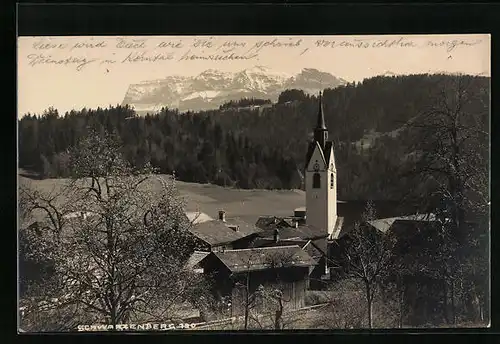 AK Schwarzenberg, Ortspartie mit Kirche aus der Vogelschau