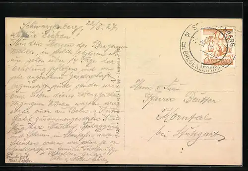 AK Schwarzenberg, Ortspartie mit Kirche aus der Vogelschau