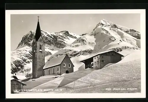 AK Warth, Teilansicht mit Kirche im Winter