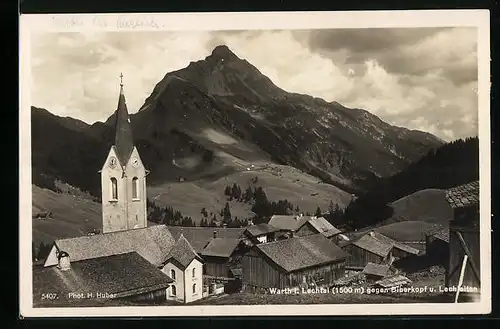 AK Warth, Ortsansicht gegen Biberkopf und Lechleiten