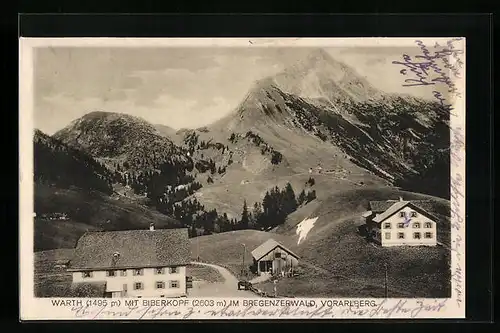 AK Warth, Teilansicht mit Gasthof und Pension Tiroler Hof und Blick auf Biberkopf