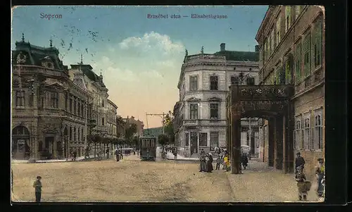 AK Sopron, Strassenbahn in der Elisabethgasse