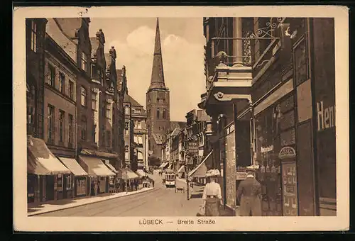 AK Lübeck, Strassenbahn in der Breiten Strasse