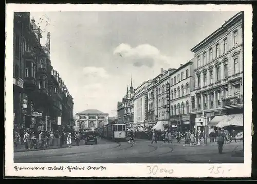 AK Hannover, Strassenbahn in der Strasse