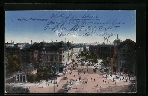 AK Berlin, Potsdamerplatz mit Strassenbahnen aus der Vogelschau