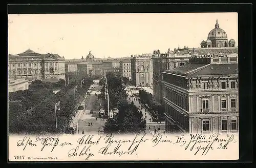 AK Wien, Burg-Ring mit Strassenbahnen aus der Vogelschau