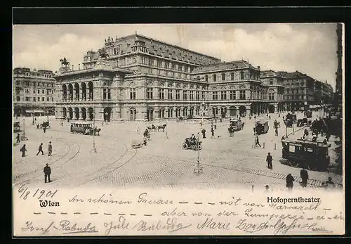 AK Wien, Partie am Hofoperntheater mit Strassenbahn