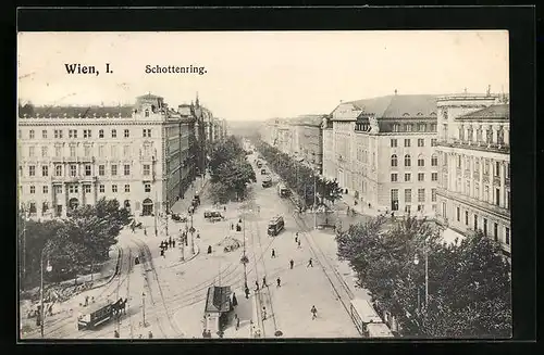 AK Wien, Schottenring mit Strassenbahnen aus der Vogelschau