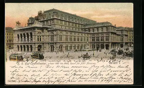 AK Wien, K. k. Hofoperntheater mit Strassenbahnen