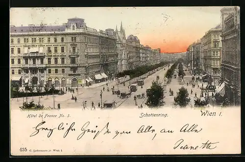 AK Wien, Schottenring mit Strassenbahnen aus der Vogelschau