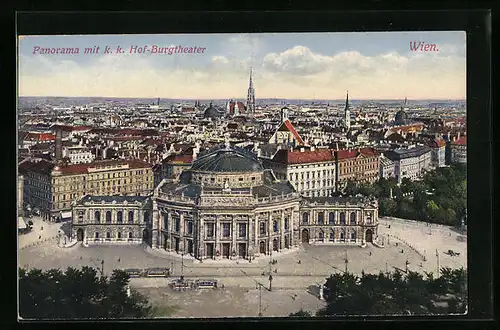 AK Wien, Panorama mit k. k. Hof-Burgtheater, Strassenbahnen