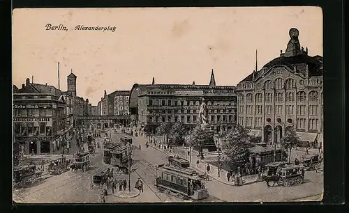 AK Berlin, Strassenbahnen auf dem Alexanderplatz