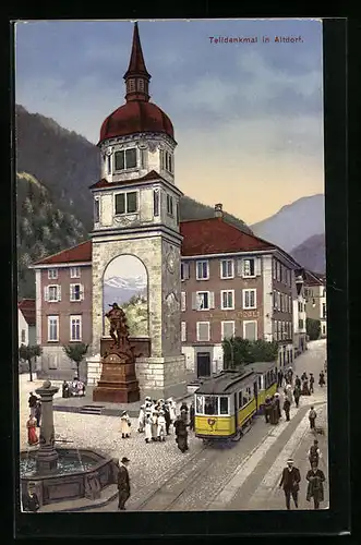 AK Altdorf, Strassenbahn passiert das Telldenkmal